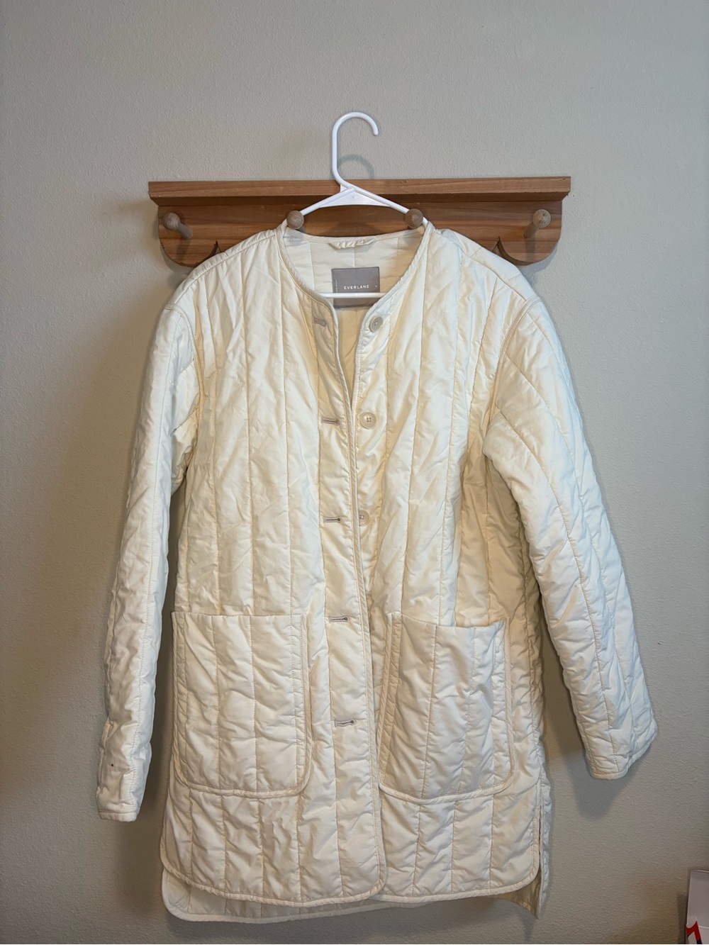 Everlane Quilted Longline Puffer Jacket in Ivory